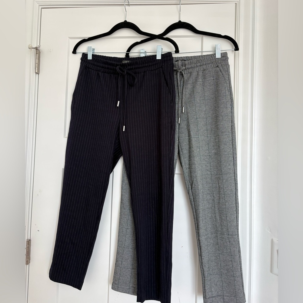 LOFT Blue Striped and Grey Plaid Pants Bundle